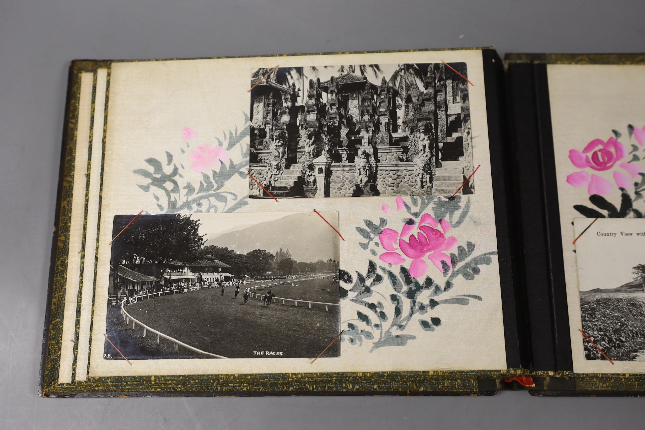 A black lacquer album containing photos of Venice, Penang and China